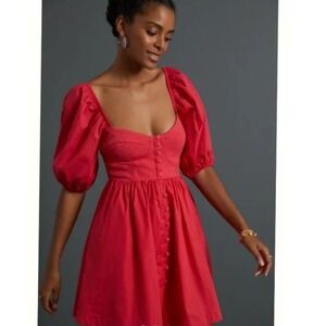 Anthropologie Maeve Mini Puff Sleeve Sweetheart Dress‎ Pink